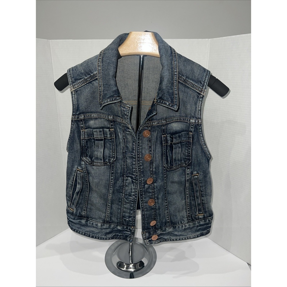 Vintage 90s Style Express Denim Blue Jean Jacket Sleeveless Vest, M